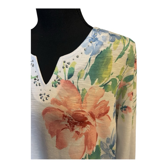 Alfred Dunner Women White Pink Floral Print 3/4 Sleeve Blouse Top Size Small - Picture 2 of 3